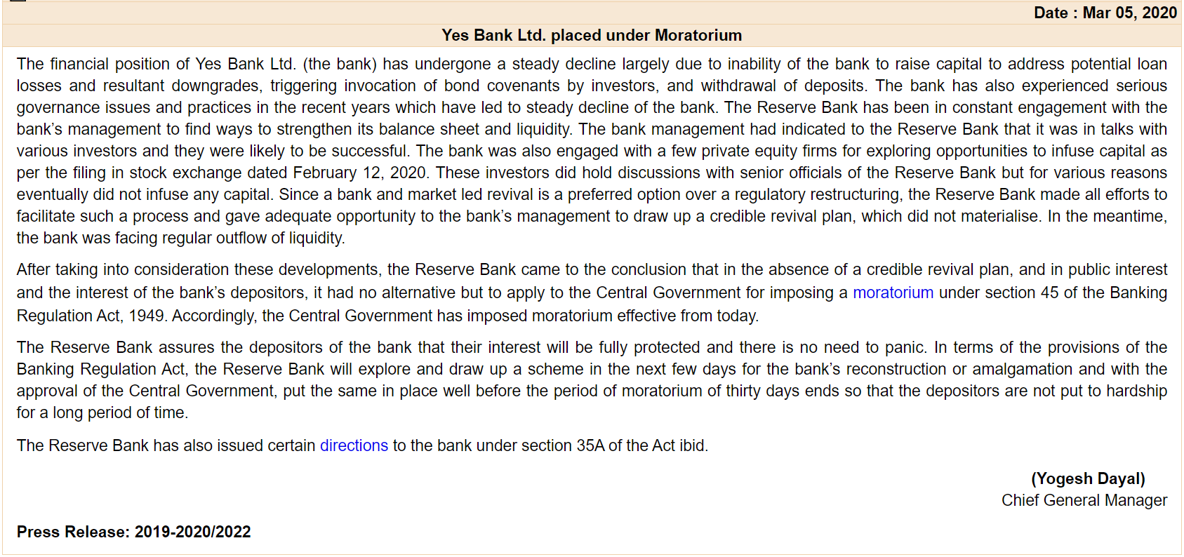 StockTalk Yes Bank placed under moratorium RBI press release