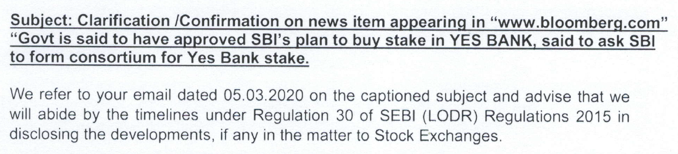 StockTalk Yes Bank SBI Exchanges News Clarification